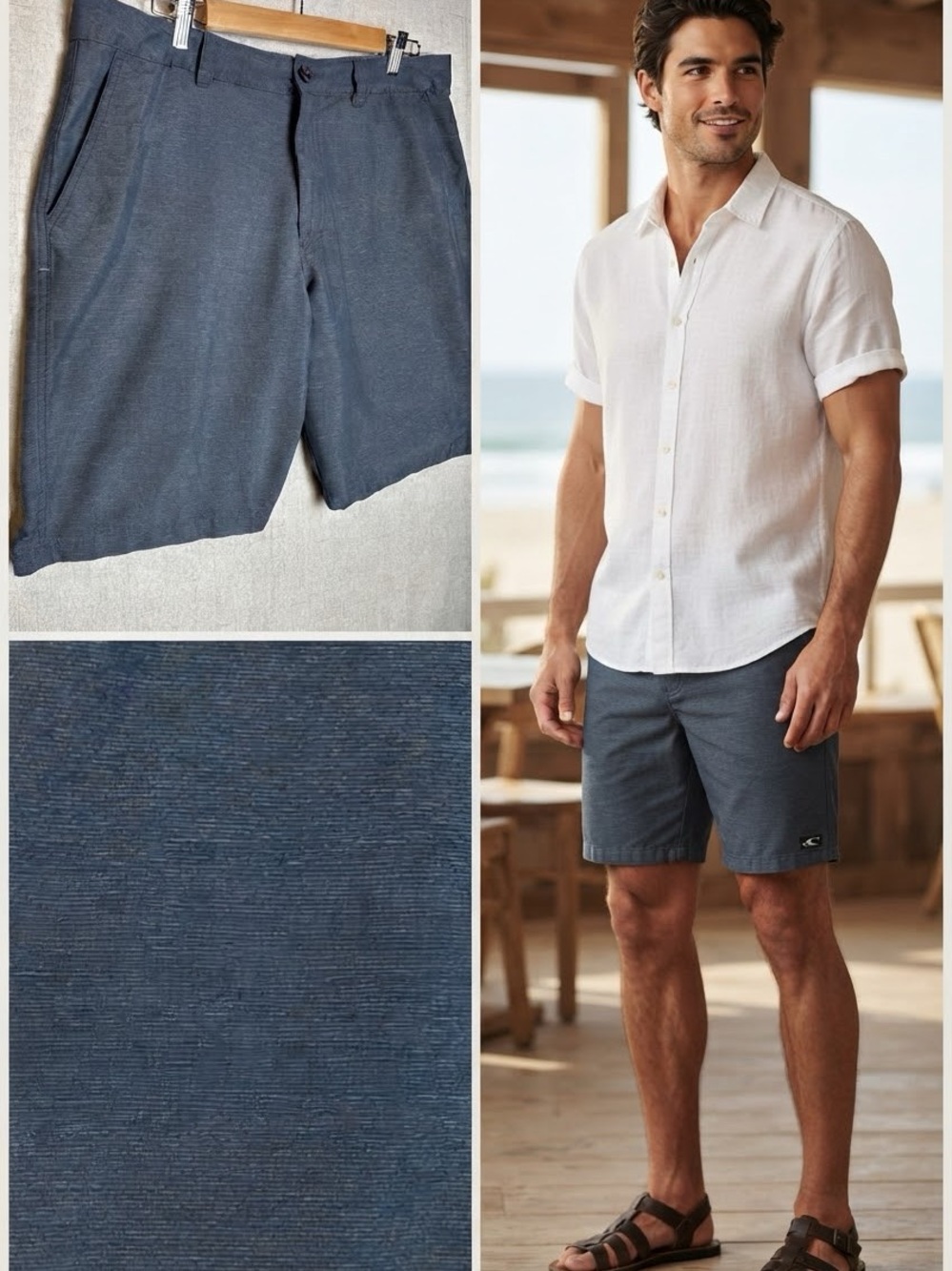 Blue O'Neill Bermuda Mens 34 Hybrid Board Short Crossover Slate Blue Navy Gray